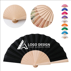 Customizable Wooden Foldable Hand Fan With Polyester-Cotton Surface